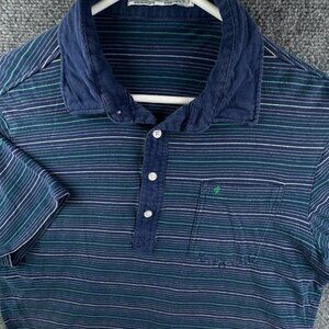 Criquet Blue Green Short Sleeve Golf Polo Shirt Men Large Casual Organic Cotton